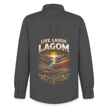 Scandinavian Viking Live Laugh Lagom - Men's Oxford Shirt by Stanley/Stella - anthracite - Back - AI Model Male 185 dark (185cm)