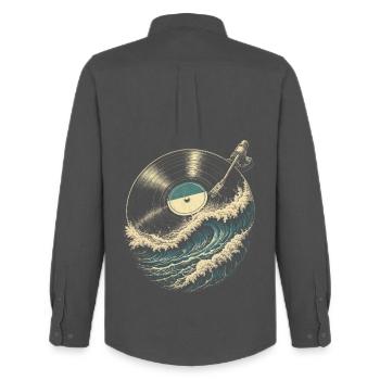 Vinyl Sammler Plattensammler Schallplatten - Männer Oxford Hemd von Stanley/Stella - Anthrazit - Hinten - AI Model Male 185 dark (185cm)