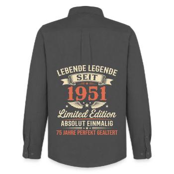 75th Birthday 1951 Legend Vintage Gift - Men's Oxford Shirt by Stanley/Stella - anthracite - Back - AI Model Male 185 dark (185cm)