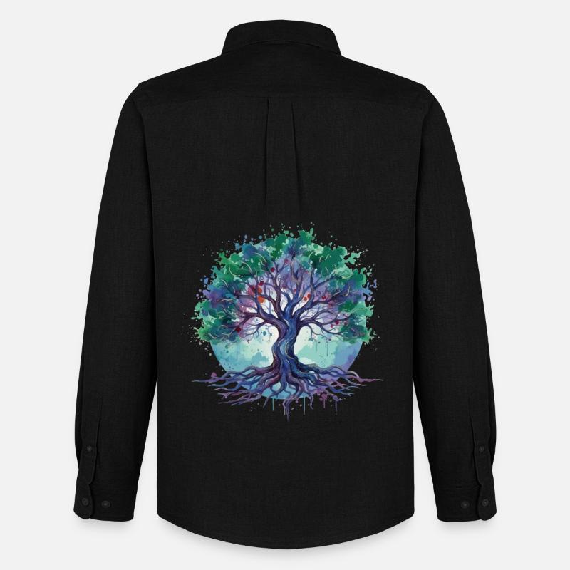 Aquarell Baum des Lebens - Männer Oxford Hemd von Stanley/Stella - Schwarz