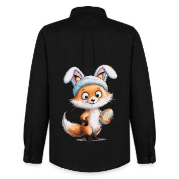 Easter Shirt Fox with Easter Bunny Ears - Men's Oxford Shirt by Stanley/Stella - black - Back - AI Model Male 185 dark (185cm)