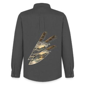 Prepper Überlebenskünstler - Männer Oxford Hemd von Stanley/Stella - Anthrazit - Hinten - AI Model Male 185 dark (185cm)