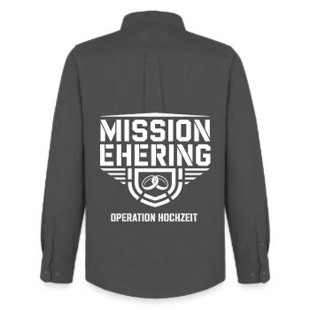 Mission Ehering – Operation Hochzeit Humor - Männer Oxford Hemd von Stanley/Stella - Anthrazit - Hinten - AI Model Male 185 dark (185cm)