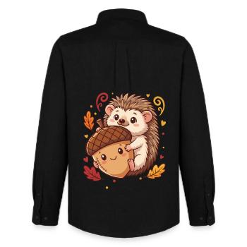 Sweet hedgehog with acorn autumn - Men's Oxford Shirt by Stanley/Stella - black - Back - AI Model Male 185 dark (185cm)