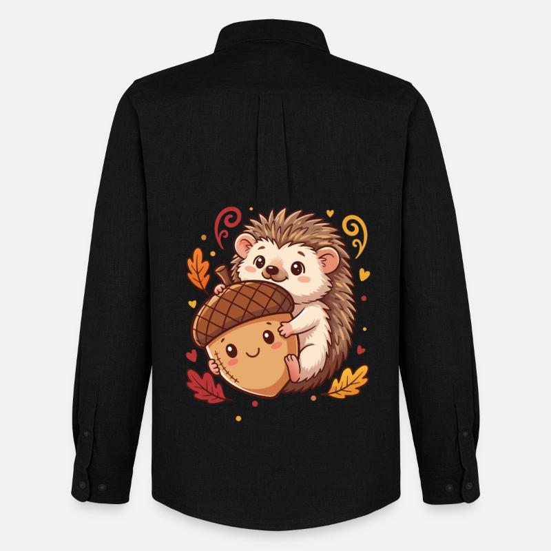 Süßer Igel mit Eichel Herbst - Männer Oxford Hemd von Stanley/Stella - Schwarz
