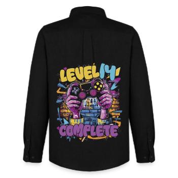 Graffiti de jeu complet niveau 14 - Chemise Oxford homme Stanley/Stella - noir - Dos - AI Model Male 185 dark (185cm)