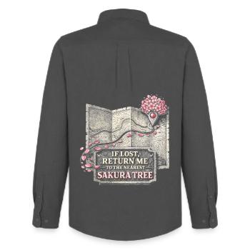 Fleurs de cerisier Sakura Fleurs de cerisier - Chemise Oxford homme Stanley/Stella - charbon - Dos - AI Model Male 185 dark (185cm)