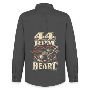 Vinyl Collectible Records 44 RPM Heart - Men's Oxford Shirt by Stanley/Stella - anthracite - Back - AI Model Male 185 dark (185cm)