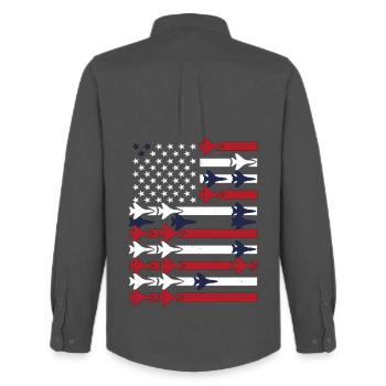 Jet Fighter USA Flag – Pilot Airplane - Men's Oxford Shirt by Stanley/Stella - anthracite - Back - AI Model Male 185 dark (185cm)