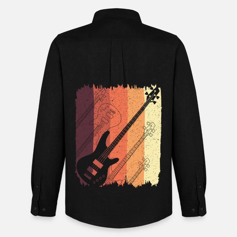 Retro-Gitarre Sunset Stripes - Männer Oxford Hemd von Stanley/Stella - Schwarz