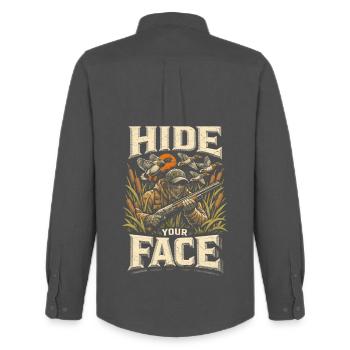 Entenjagd Hide Your Face - Männer Oxford Hemd von Stanley/Stella - Anthrazit - Hinten - AI Model Male 185 dark (185cm)