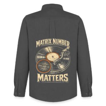 Vinyl Sammler Schallplatten Matrix Number Matters - Männer Oxford Hemd von Stanley/Stella - Anthrazit - Hinten - AI Model Male 185 dark (185cm)