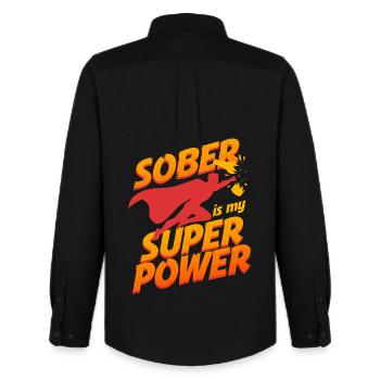 L’abstinence antialcoolique sobre, c’est mon super pouvoir - Chemise Oxford homme Stanley/Stella - noir - Dos - AI Model Male 185 dark (185cm)