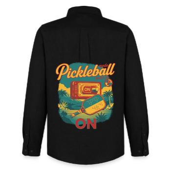 Pickleball-Modus bei Funny Player Love Pickleball - Männer Oxford Hemd von Stanley/Stella - Schwarz - Hinten - AI Model Male 185 dark (185cm)