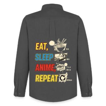 Eat Sleep Anime Repeat - Männer Oxford Hemd von Stanley/Stella - Anthrazit - Hinten - AI Model Male 185 dark (185cm)