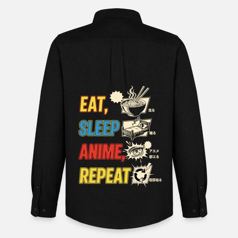 Eat Sleep Anime Repeat - Männer Oxford Hemd von Stanley/Stella - Schwarz