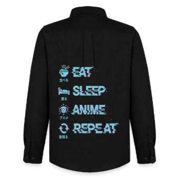 Eat Sleep Anime Repeat - Männer Oxford Hemd von Stanley/Stella - Schwarz - Hinten - AI Model Male 185 dark (185cm)