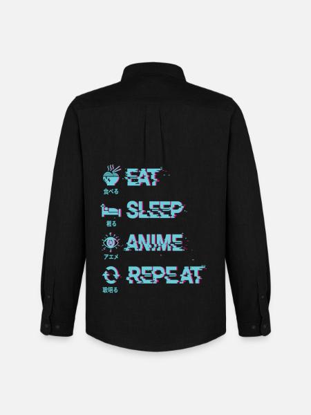 EAT SLEEP ANIME REPEAT - Men's Oxford Shirt by Stanley/Stella - black