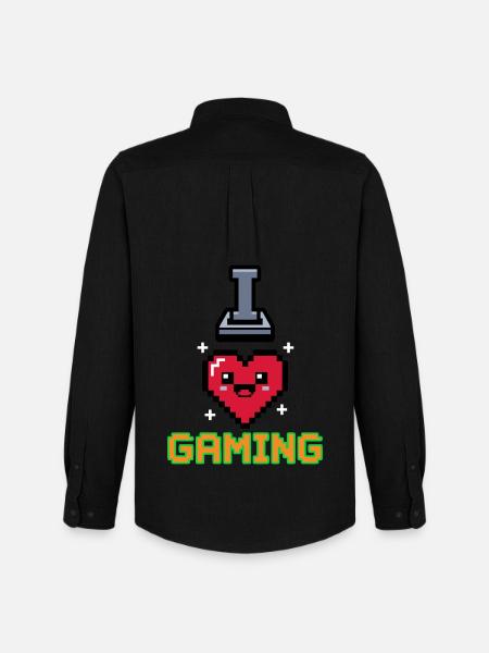 I Love Gaming Herz - Männer Oxford Hemd von Stanley/Stella - Schwarz