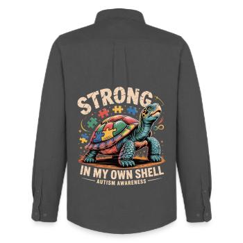 Autismus Shirt Schildkröte Puzzle Motiv - Männer Oxford Hemd von Stanley/Stella - Anthrazit - Hinten - AI Model Male 185 dark (185cm)