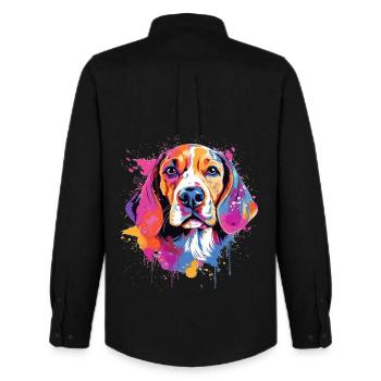 Farbenfrohe Splash-Art-Beagle-Hund - Männer Oxford Hemd von Stanley/Stella - Schwarz - Hinten - AI Model Male 185 dark (185cm)