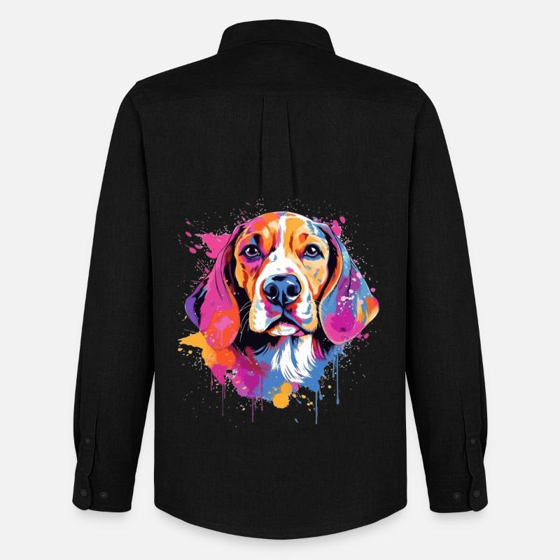 Farbenfrohe Splash-Art-Beagle-Hund - Männer Oxford Hemd von Stanley/Stella - Schwarz