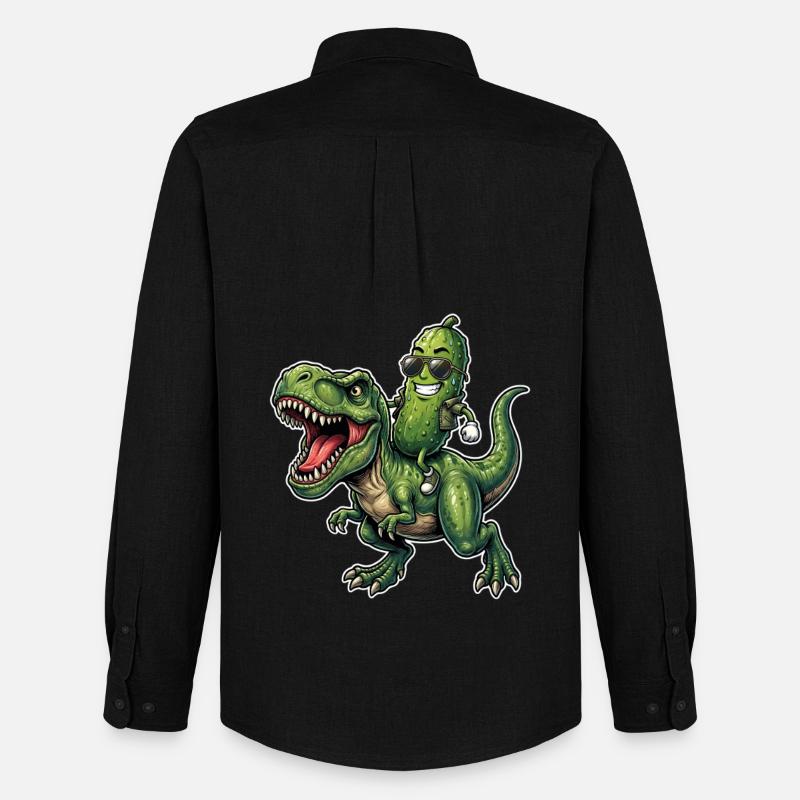 Saure Gurke reitet auf Dinosaurier - Männer Oxford Hemd von Stanley/Stella - Schwarz