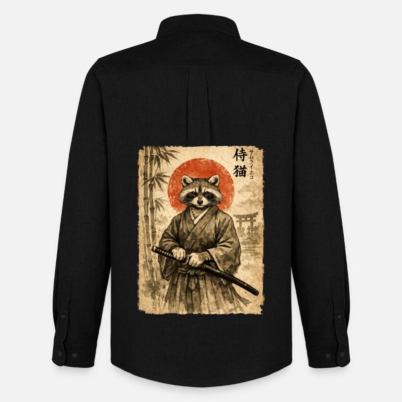 Samurai, Waschbär, Japanische Kunst, Anime - Männer Oxford Hemd von Stanley/Stella - Schwarz