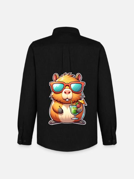 Capybara - Männer Oxford Hemd von Stanley/Stella - Schwarz