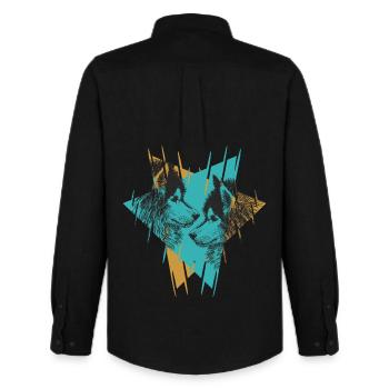 Geometric Twin Wolves Abstract Art - Men's Oxford Shirt by Stanley/Stella - black - Back - AI Model Male 185 dark (185cm)