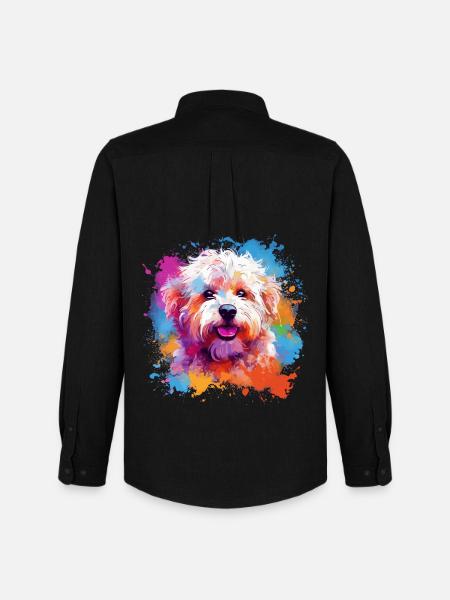 Bunte Hundespritzkunst Bichon Fris - Männer Oxford Hemd von Stanley/Stella - Schwarz