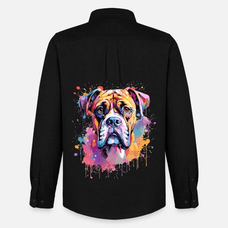 Boxer Bunte Hund Splash Art - Männer Oxford Hemd von Stanley/Stella - Schwarz
