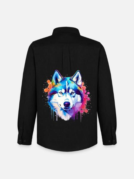 Bunte Husky-Hunde-Splash-Art - Männer Oxford Hemd von Stanley/Stella - Schwarz