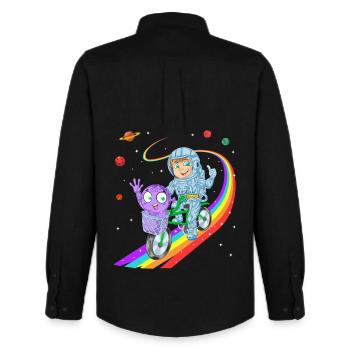 Garçon faisant du vélo avec une chemise extraterrestre - Chemise Oxford homme Stanley/Stella - noir - Dos - AI Model Male 185 dark (185cm)