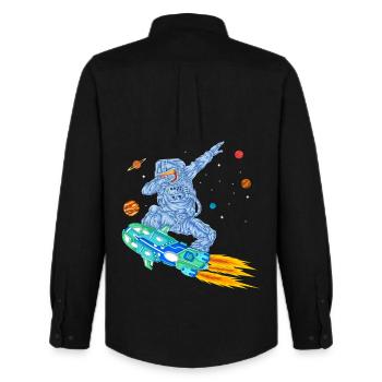 T-shirt spatial Astronaute en hoverboard - Chemise Oxford homme Stanley/Stella - noir - Dos - AI Model Male 185 dark (185cm)