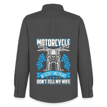 Motorrad mein geheimer Schatz. Nicht meiner Frau - Männer Oxford Hemd von Stanley/Stella - Anthrazit - Hinten - AI Model Male 185 dark (185cm)