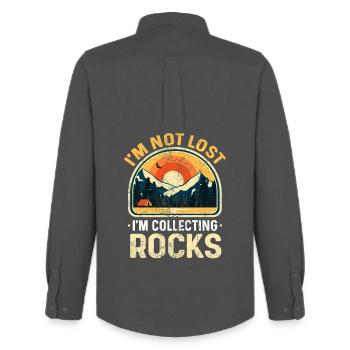 I Am Not Lost Funny Collecting Rocks - Men's Oxford Shirt by Stanley/Stella - anthracite - Back - AI Model Male 185 dark (185cm)