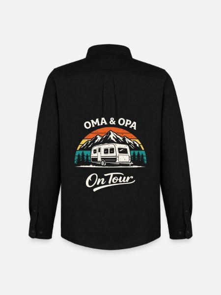 Oma & Opa Op Tour Kampeershirt Caravan - Stanley/Stella Oxford Heren overhemd - zwart