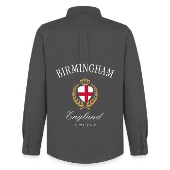 Couronne de l’Écusson de Birmingham, Angleterre – Souvenir de voyage - Chemise Oxford homme Stanley/Stella - charbon - Dos - AI Model Male 185 dark (185cm)