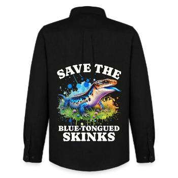 Save Bluetongue Skink - Men's Oxford Shirt by Stanley/Stella - black - Back - AI Model Male 185 dark (185cm)