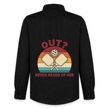Pickleball Funny Player Out Never Heard Of Her - Men's Oxford Shirt by Stanley/Stella - black - Back - AI Model Male 185 dark (185cm)