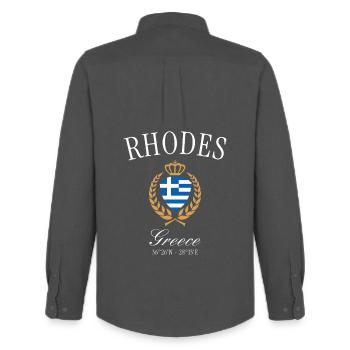 Rhodes Greece Coat of Arms Crown – Travel Souvenir - Men's Oxford Shirt by Stanley/Stella - anthracite - Back - AI Model Male 185 dark (185cm)