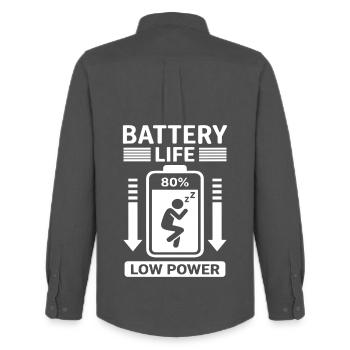 Autonomie Faible consommation Humour Batterie vide - Chemise Oxford homme Stanley/Stella - charbon - Dos - AI Model Male 185 dark (185cm)