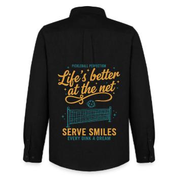 Le joueur drôle de pickleball vit mieux sur Internet - Chemise Oxford homme Stanley/Stella - noir - Dos - AI Model Male 185 dark (185cm)