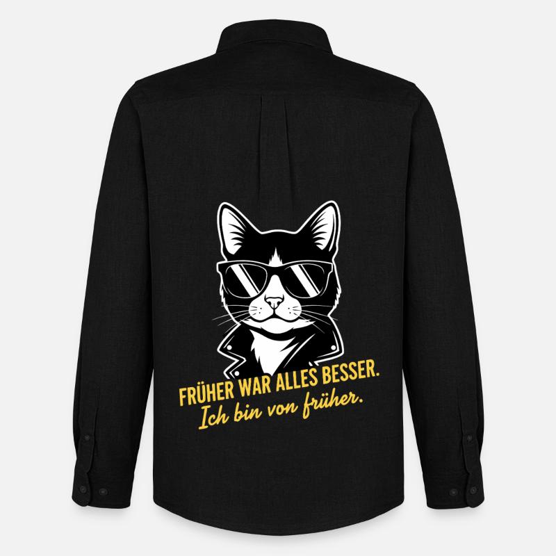 Früher war alles besser Katze - Männer Oxford Hemd von Stanley/Stella - Schwarz