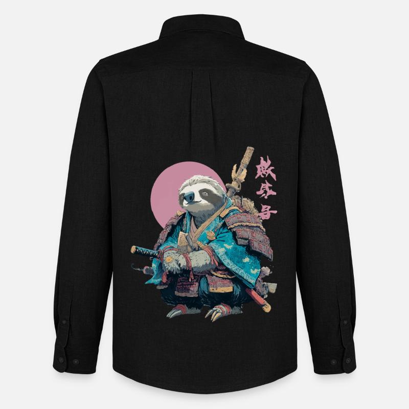 Faultier-Samurai in blauer Rüstung - Männer Oxford Hemd von Stanley/Stella - Schwarz