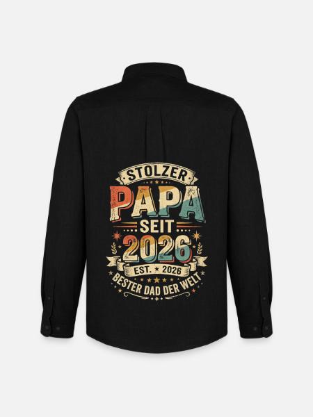 Stolzer Papa 2026 - Männer Oxford Hemd von Stanley/Stella - Schwarz