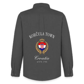 Korčula Kroatien Wappen Krone – Reise Souvenir - Männer Oxford Hemd von Stanley/Stella - Anthrazit - Hinten - AI Model Male 185 dark (185cm)