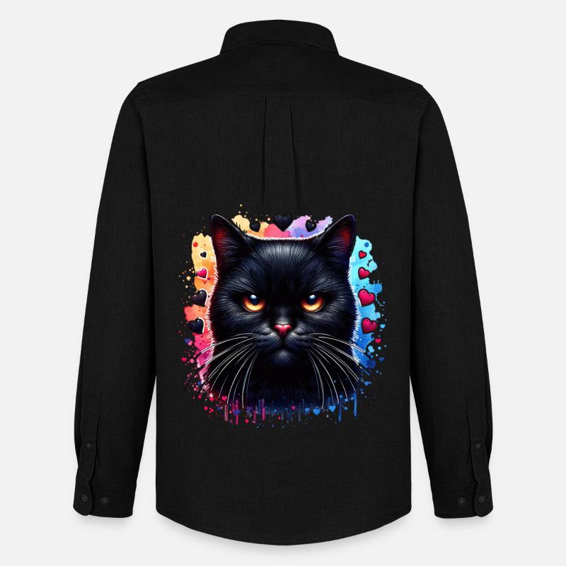 Schwarze Katze - Männer Oxford Hemd von Stanley/Stella - Schwarz