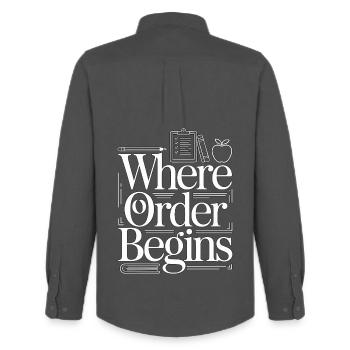 Homeroom Teacher Where Order Classroom Teacher - Men's Oxford Shirt by Stanley/Stella - anthracite - Back - AI Model Male 185 dark (185cm)